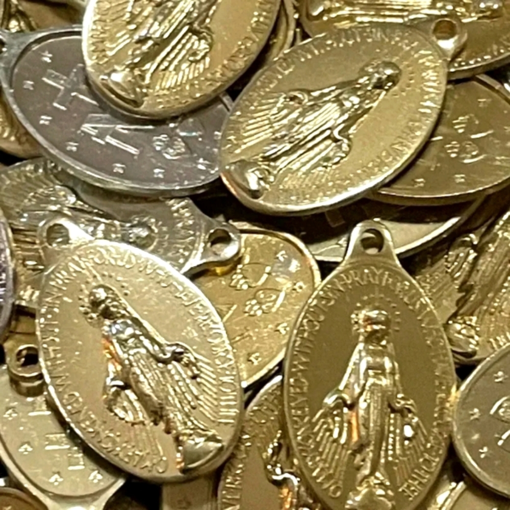 Lot of 20 Gold Miraculous Mary Religious Medals from the 1950's